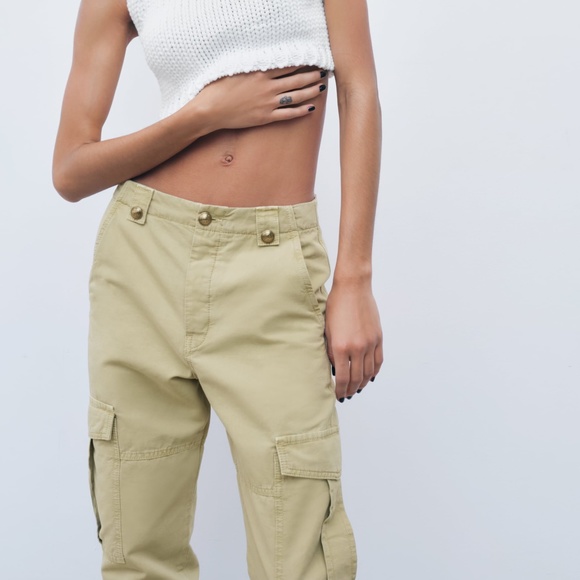 NWT ZARA WIDE LEG MID RISE LOOSE FIT PANTS Beige - Picture 10 of 11